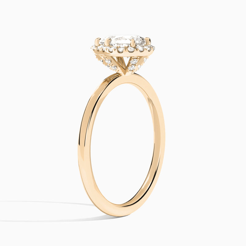 Pear Calantha Halo Lab Grown Diamond Engagement Ring In 14K Rose Gold, Angle View