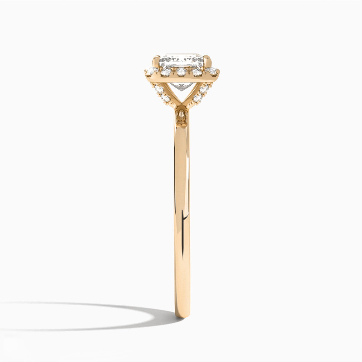 Princess Calantha Halo Lab Grown Diamond Engagement Ring In 14K Rose Gold, Side View