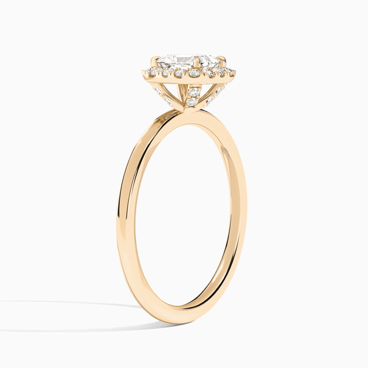 Radiant Calantha Halo Lab Grown Diamond Engagement Ring In 14K Rose Gold, Angle View