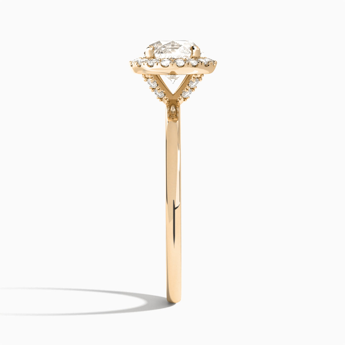 Round Calantha Halo Lab Grown Diamond Engagement Ring In 14K Rose Gold, Side View