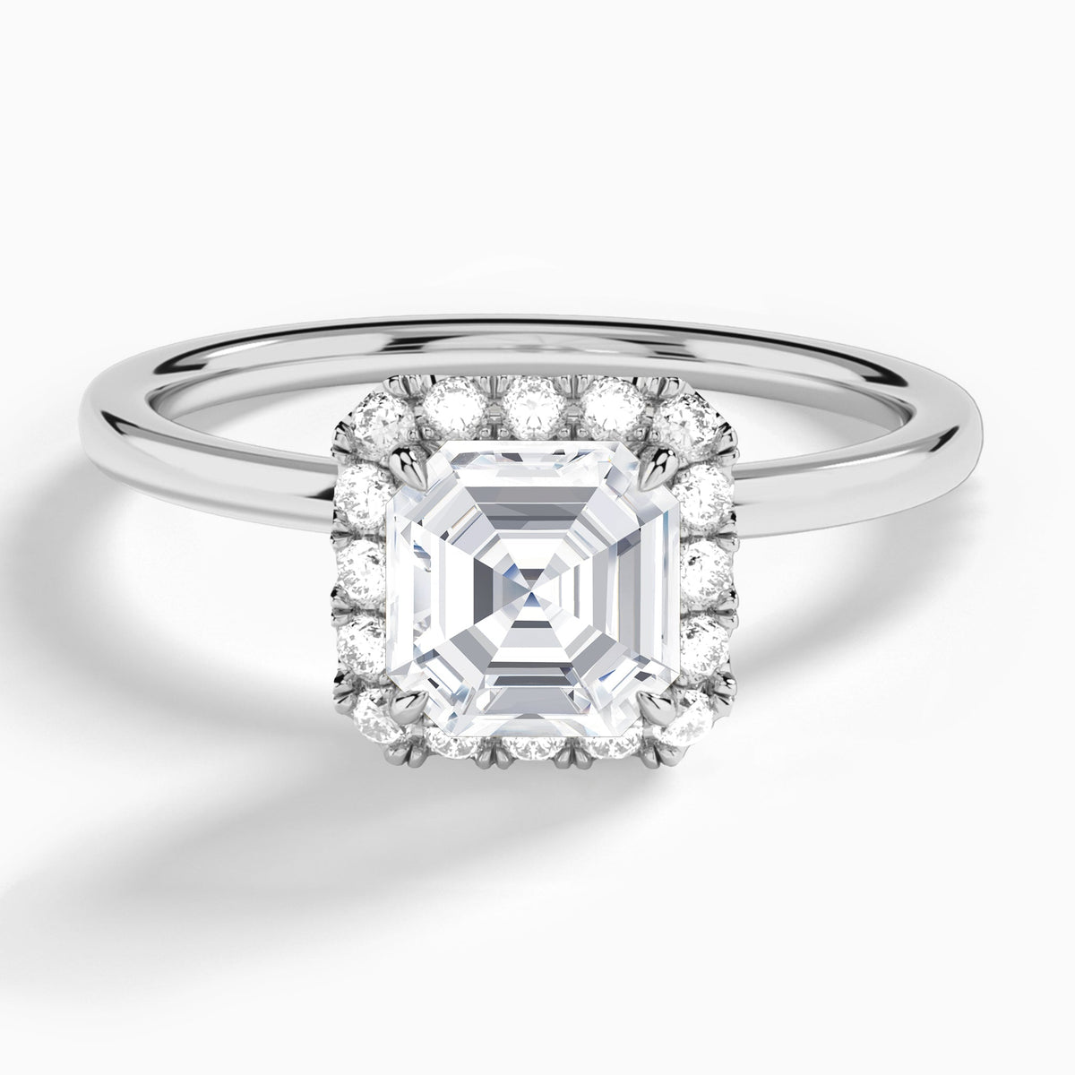 Asscher Calantha Halo Lab Grown Diamond Engagement Ring In 18K White Gold - Lucenjuri