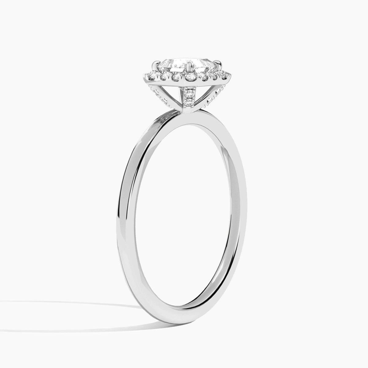 Asscher Calantha Halo Lab Grown Diamond Engagement Ring In 18K White Gold, Angle View