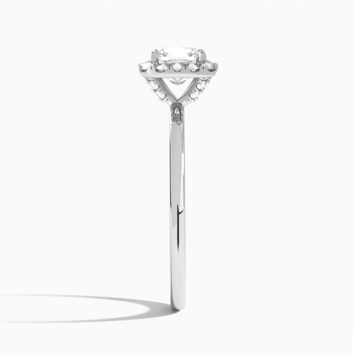 Asscher Calantha Halo Lab Grown Diamond Engagement Ring In 18K White Gold, Side View