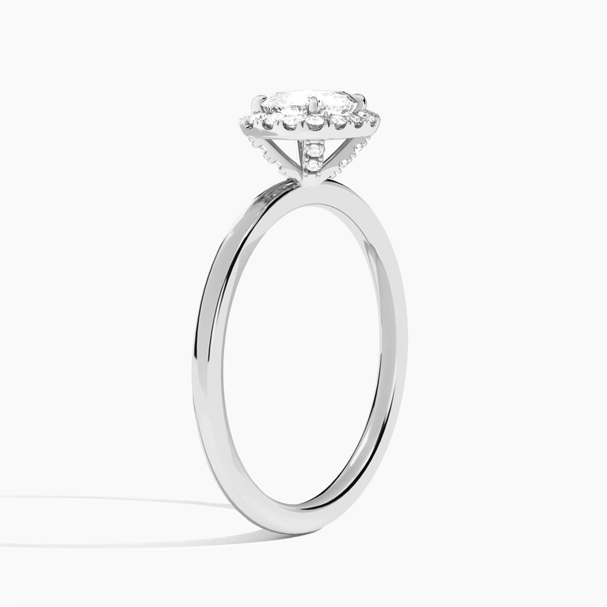 Cushion Calantha Halo Lab Grown Diamond Engagement Ring In 14K White Gold, Angle View