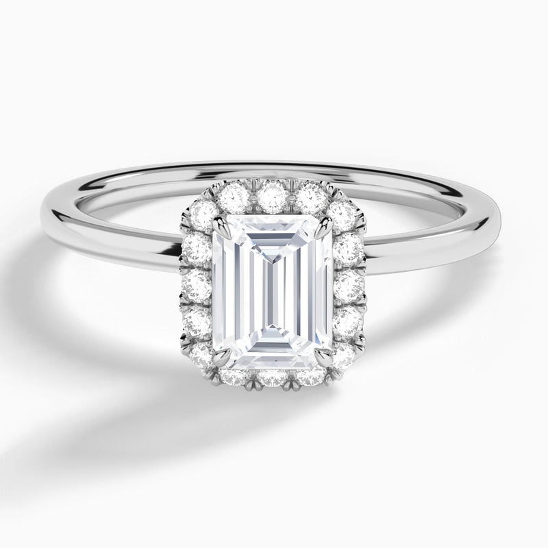 Emerald Calantha Halo Lab Grown Diamond Engagement Ring In 14K White Gold - Lucenjuri