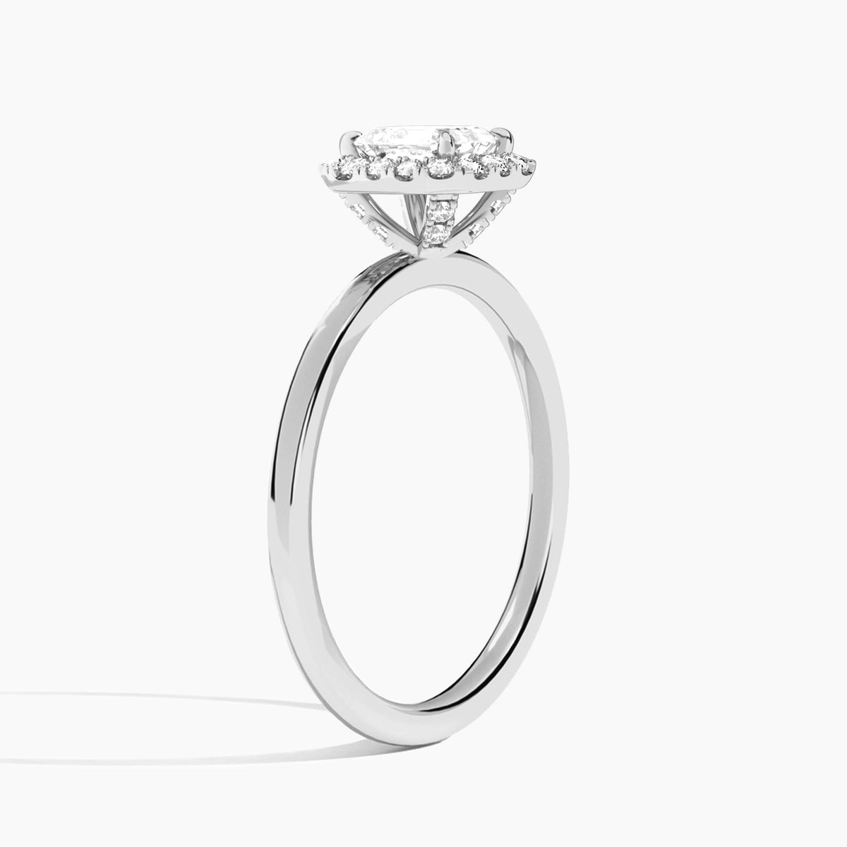 Emerald Calantha Halo Lab Grown Diamond Engagement Ring In 18K White Gold, Angle View