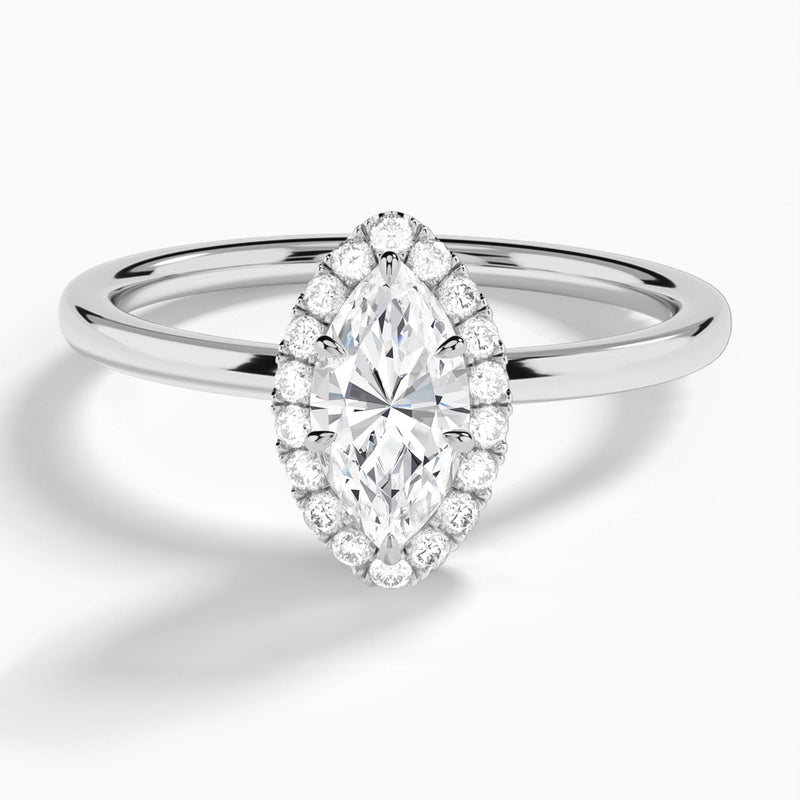Marquise Calantha Halo Lab Grown Diamond Engagement Ring In 18K White Gold - Lucenjuri