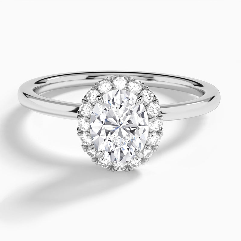 Oval Calantha Halo Lab Grown Diamond Engagement Ring In 18K White Gold - Lucenjuri