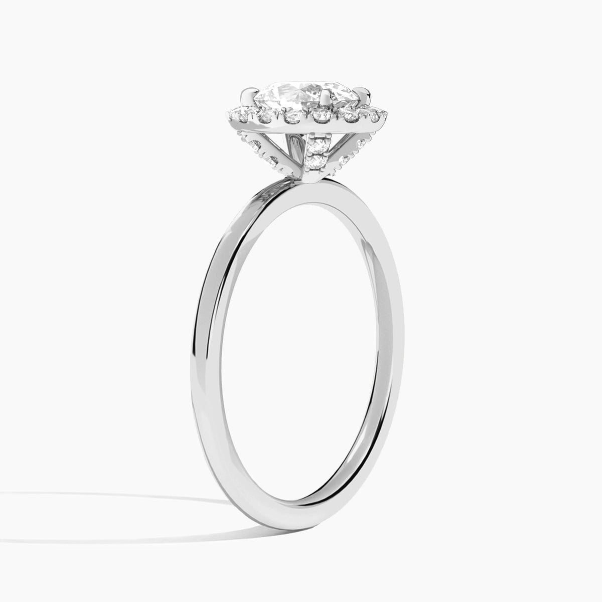 Oval Calantha Halo Lab Grown Diamond Engagement Ring In 18K White Gold, Angle View