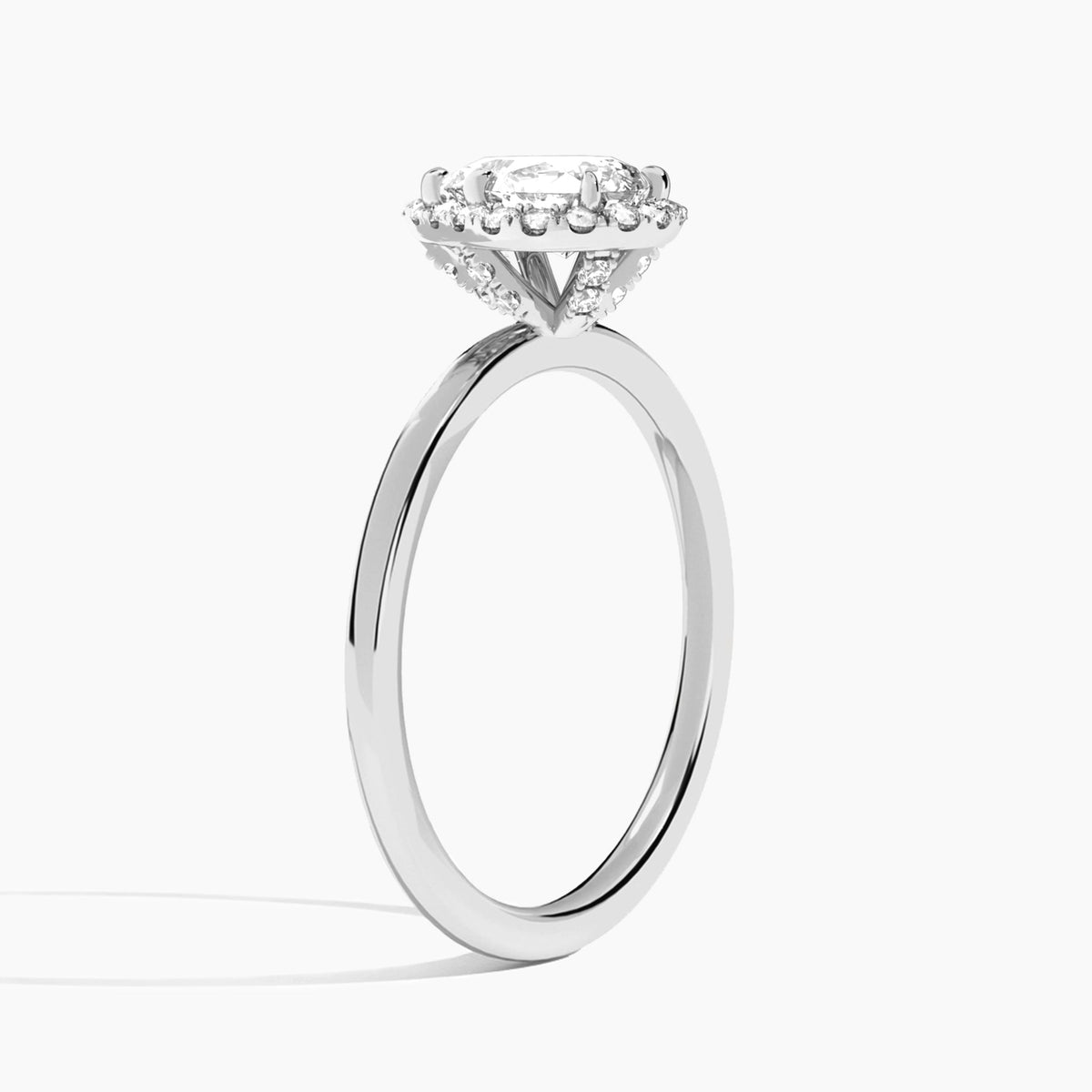 Pear Calantha Halo Lab Grown Diamond Engagement Ring In 18K White Gold, Angle View