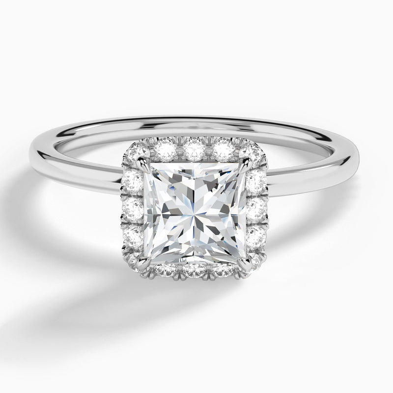 Princess Calantha Halo Lab Grown Diamond Engagement Ring In 14K White Gold - Lucenjuri