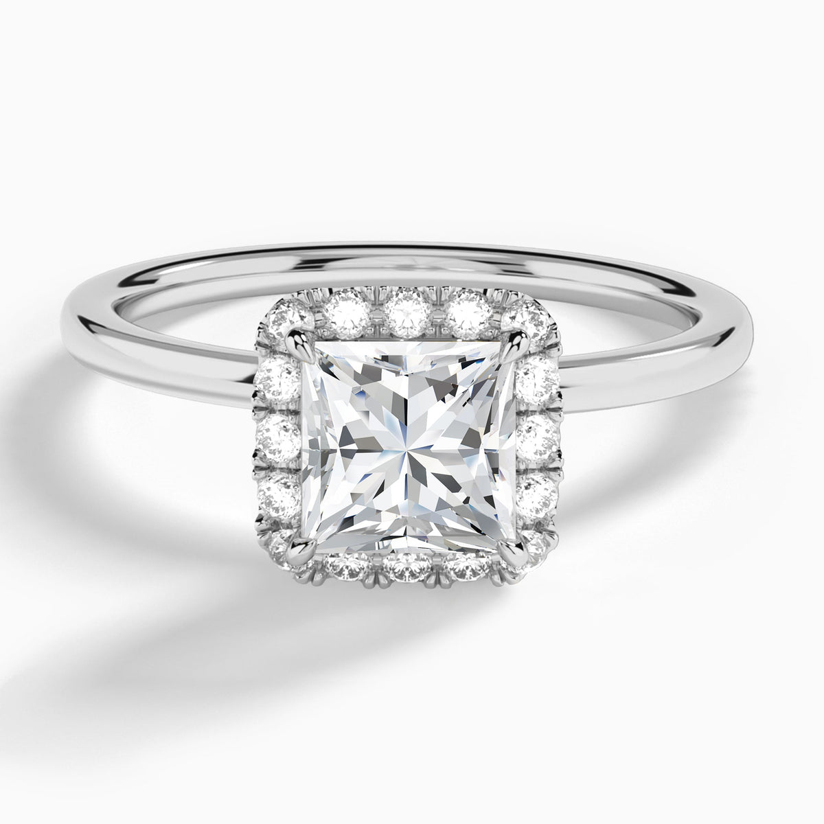 Princess Calantha Halo Lab Grown Diamond Engagement Ring In 14K White Gold - Lucenjuri