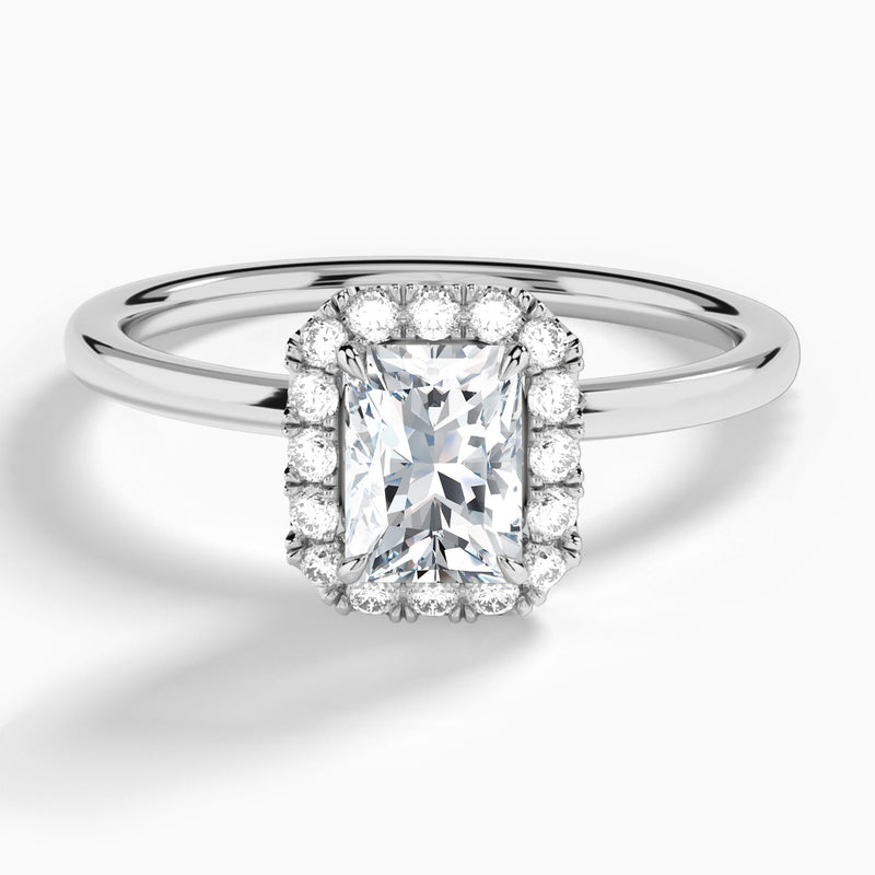 Radiant Calantha Halo Lab Grown Diamond Engagement Ring In 18K White Gold - Lucenjuri