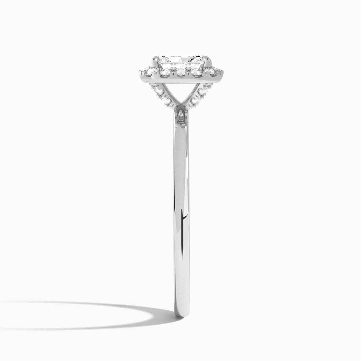 Radiant Calantha Halo Lab Grown Diamond Engagement Ring In 18K White Gold, Side View