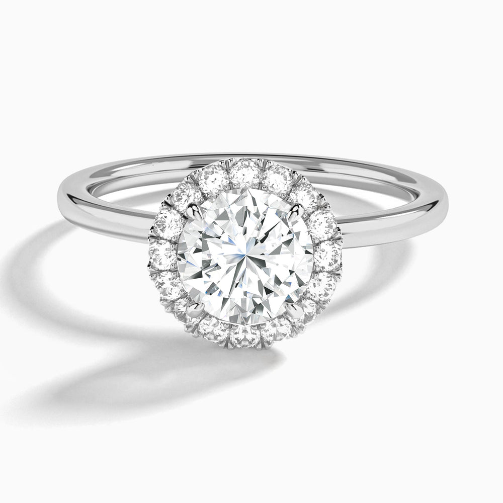 Round Calantha Halo Lab Grown Diamond Engagement Ring In 14K White Gold - Lucenjuri
