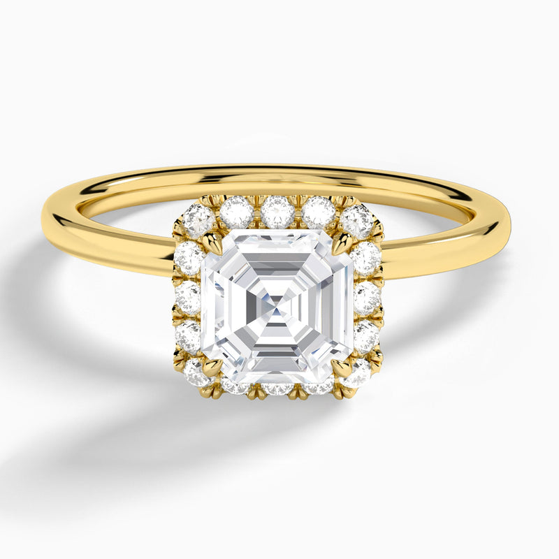 Asscher Calantha Halo Lab Diamond Engagement Ring In 14K Yellow Gold - Lucenjuri