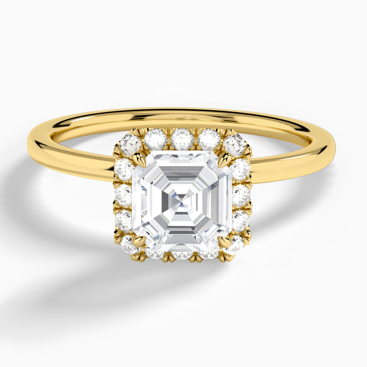 Asscher Calantha Halo Lab Diamond Engagement Ring In 14K Yellow Gold - Lucenjuri