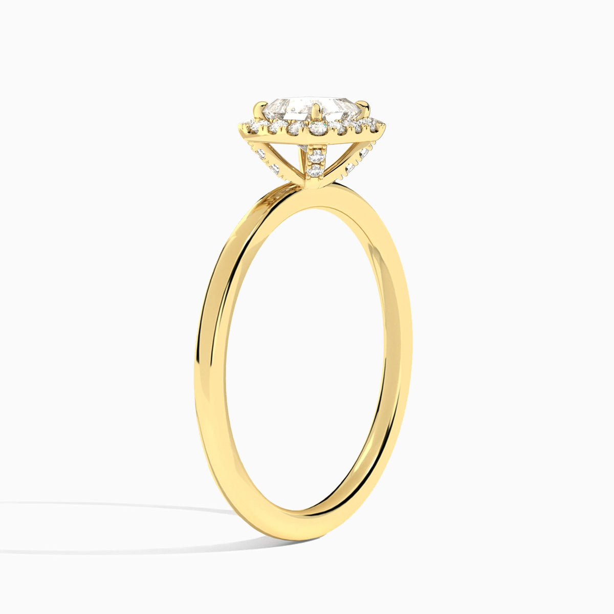 Asscher Calantha Halo Lab Diamond Engagement Ring In 18K Yellow Gold, Angle View
