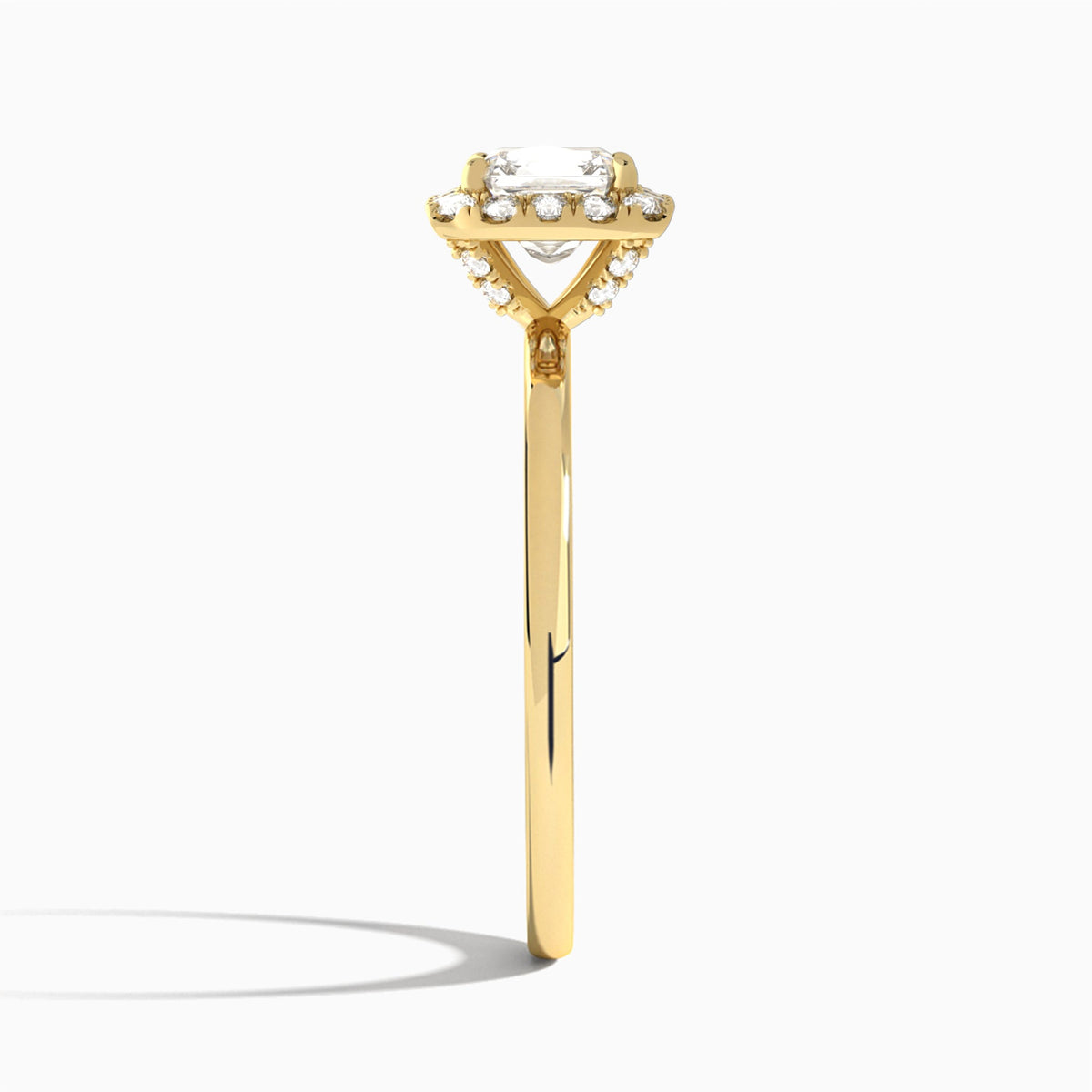 Asscher Calantha Halo Lab Diamond Engagement Ring In 14K Yellow Gold, Side View