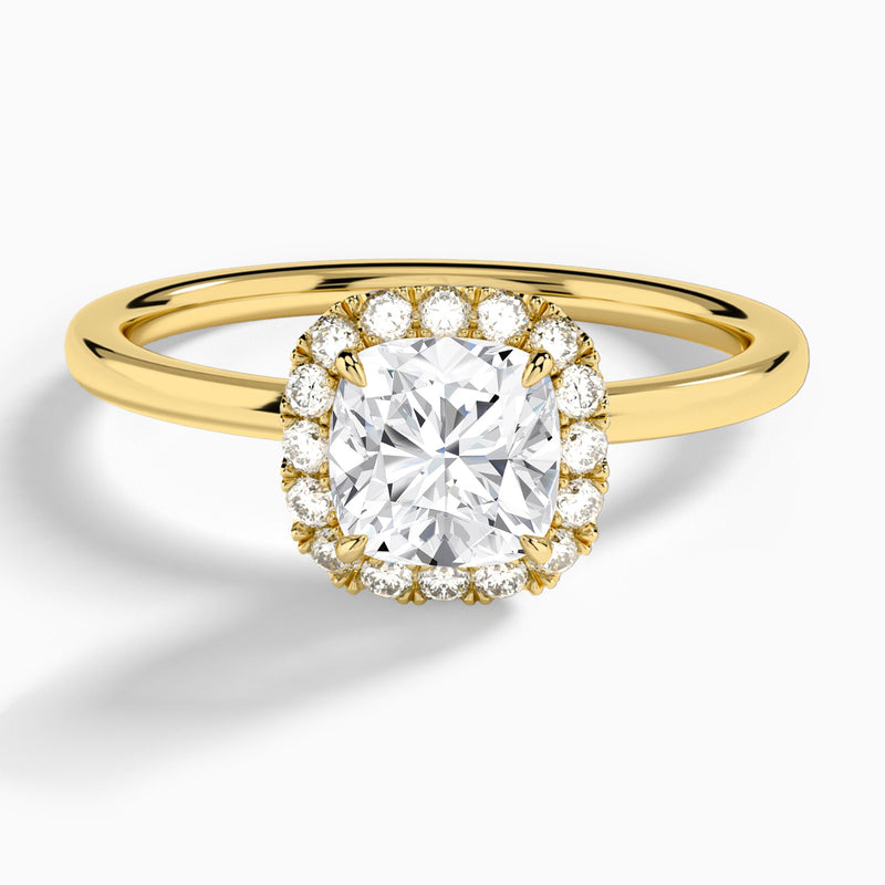 Cushion Calantha Halo Lab Diamond Engagement Ring In 18K Yellow Gold - Lucenjuri