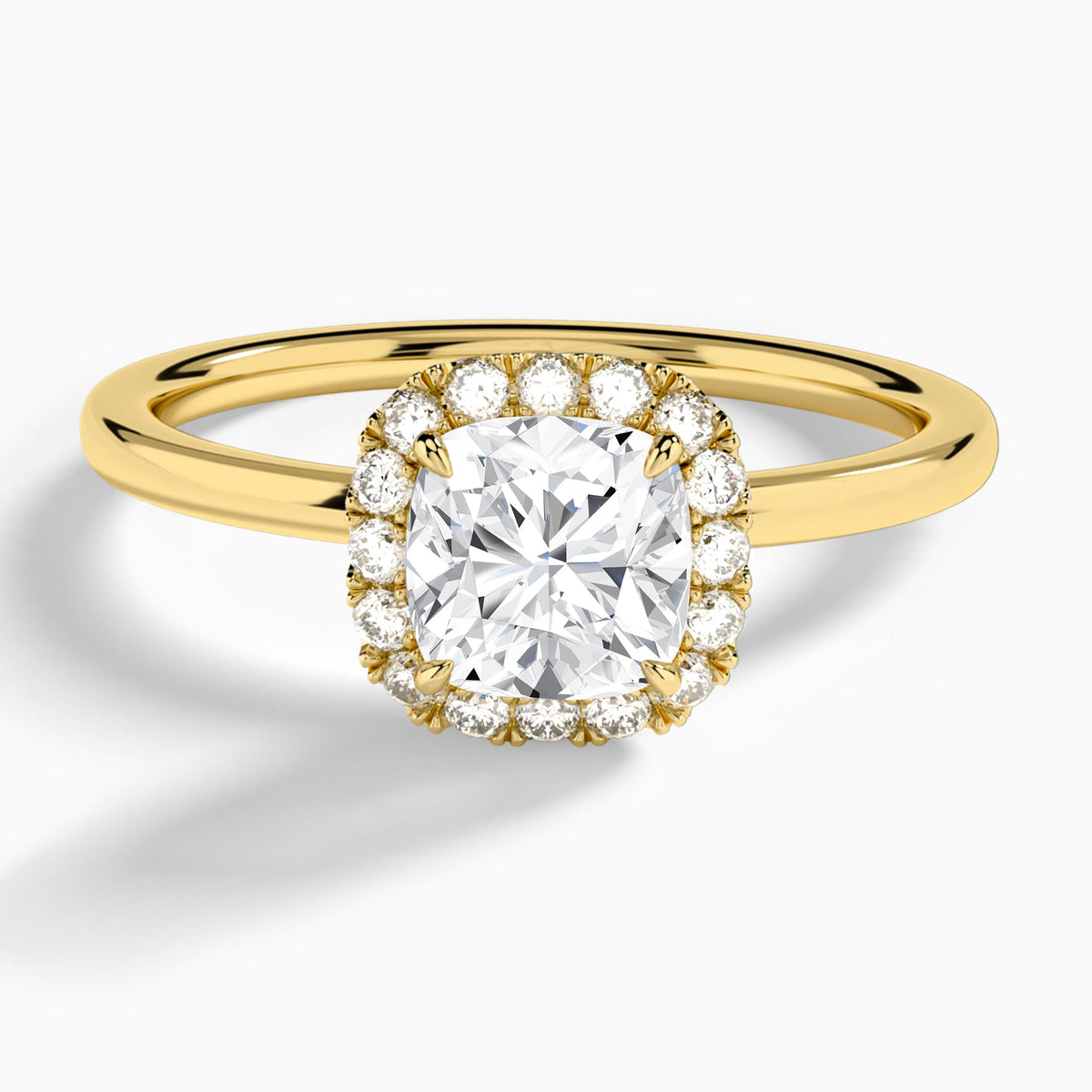 Cushion Calantha Halo Lab Diamond Engagement Ring In 18K Yellow Gold - Lucenjuri