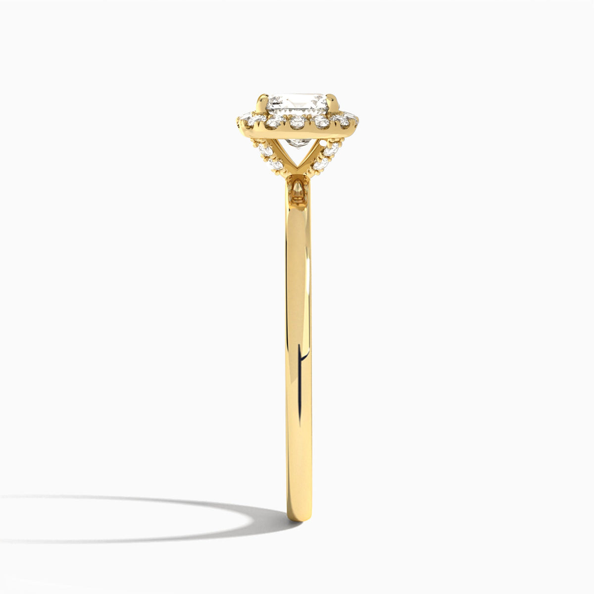 Cushion Calantha Halo Lab Diamond Engagement Ring In 14K Yellow Gold, Side View