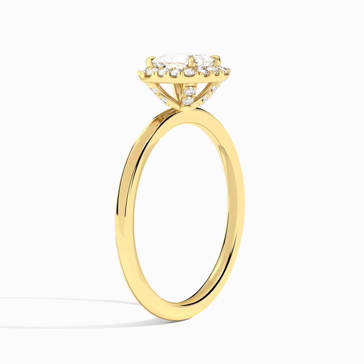 Emerald Calantha Halo Lab Diamond Engagement Ring In 18K Yellow Gold, Angle View