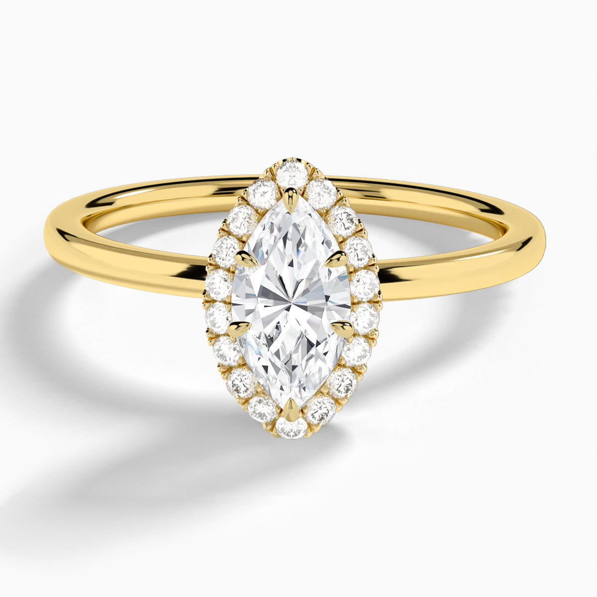 Marquise Calantha Halo Lab Diamond Engagement Ring In 14K Yellow Gold - Lucenjuri
