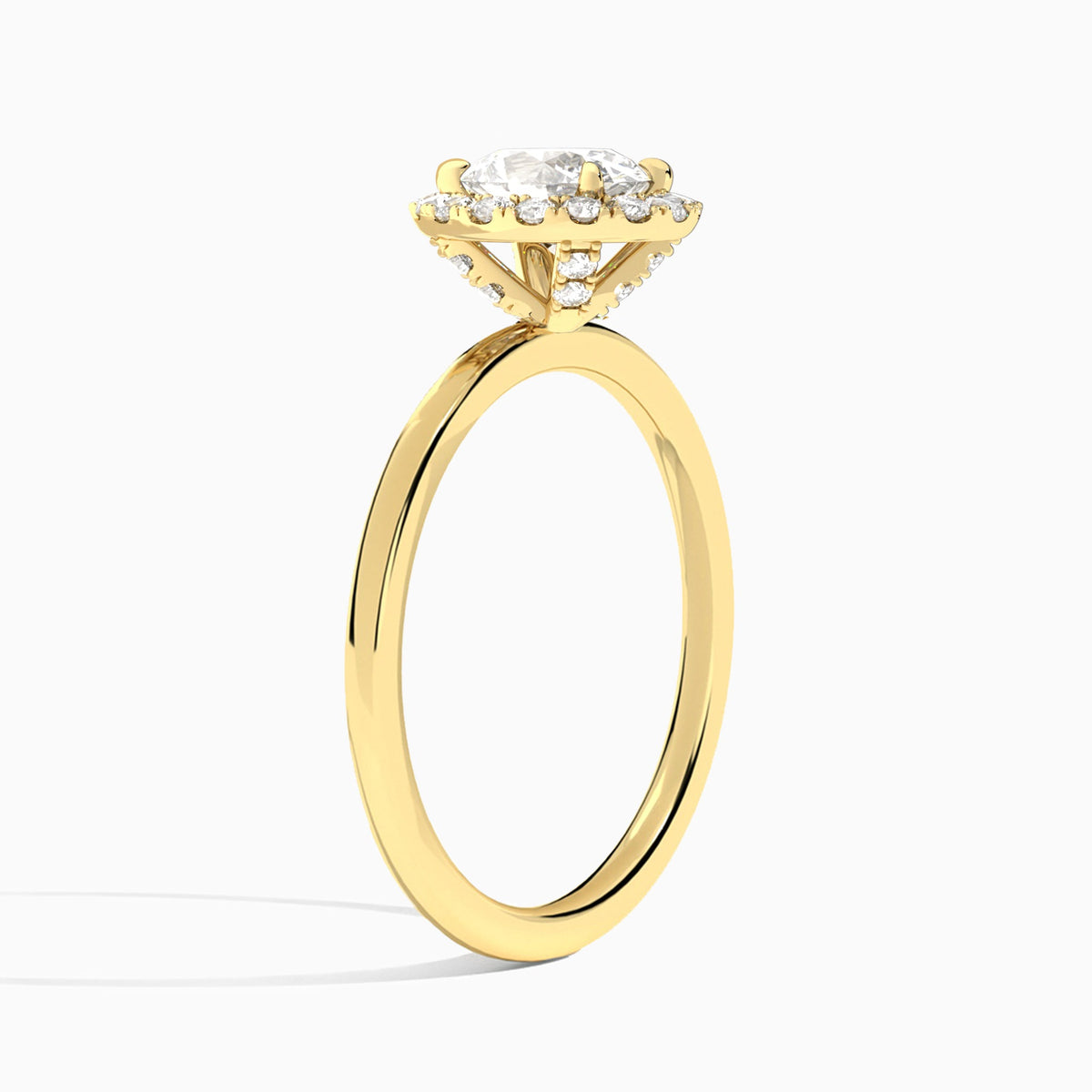 Oval Calantha Halo Lab Diamond Engagement Ring In 14K Yellow Gold, Angle View