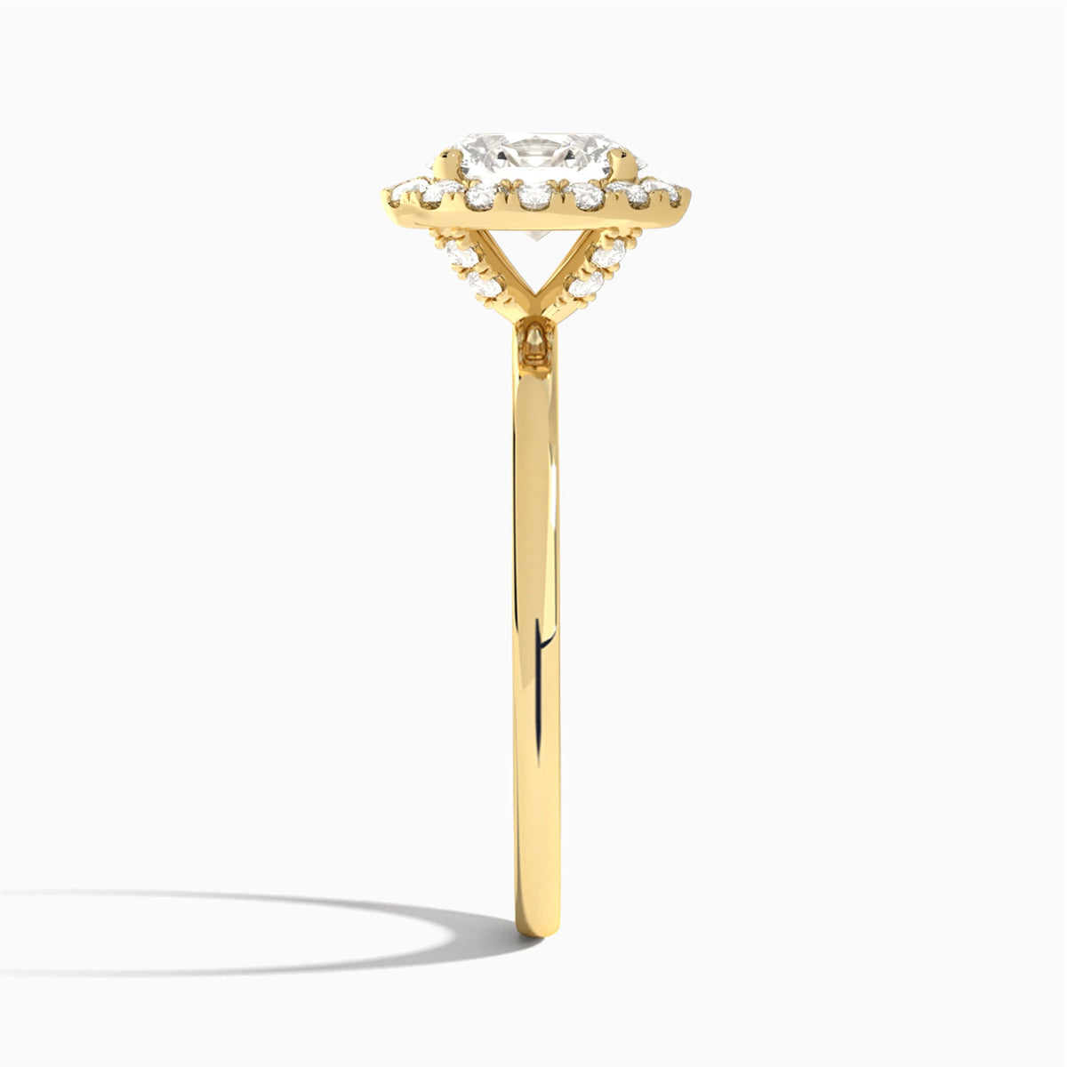 Oval Calantha Halo Lab Diamond Engagement Ring In 14K Yellow Gold, Side View
