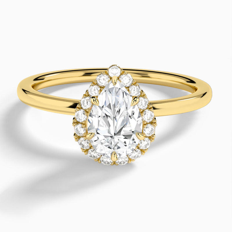Pear Calantha Halo Lab Diamond Engagement Ring In 14K Yellow Gold - Lucenjuri