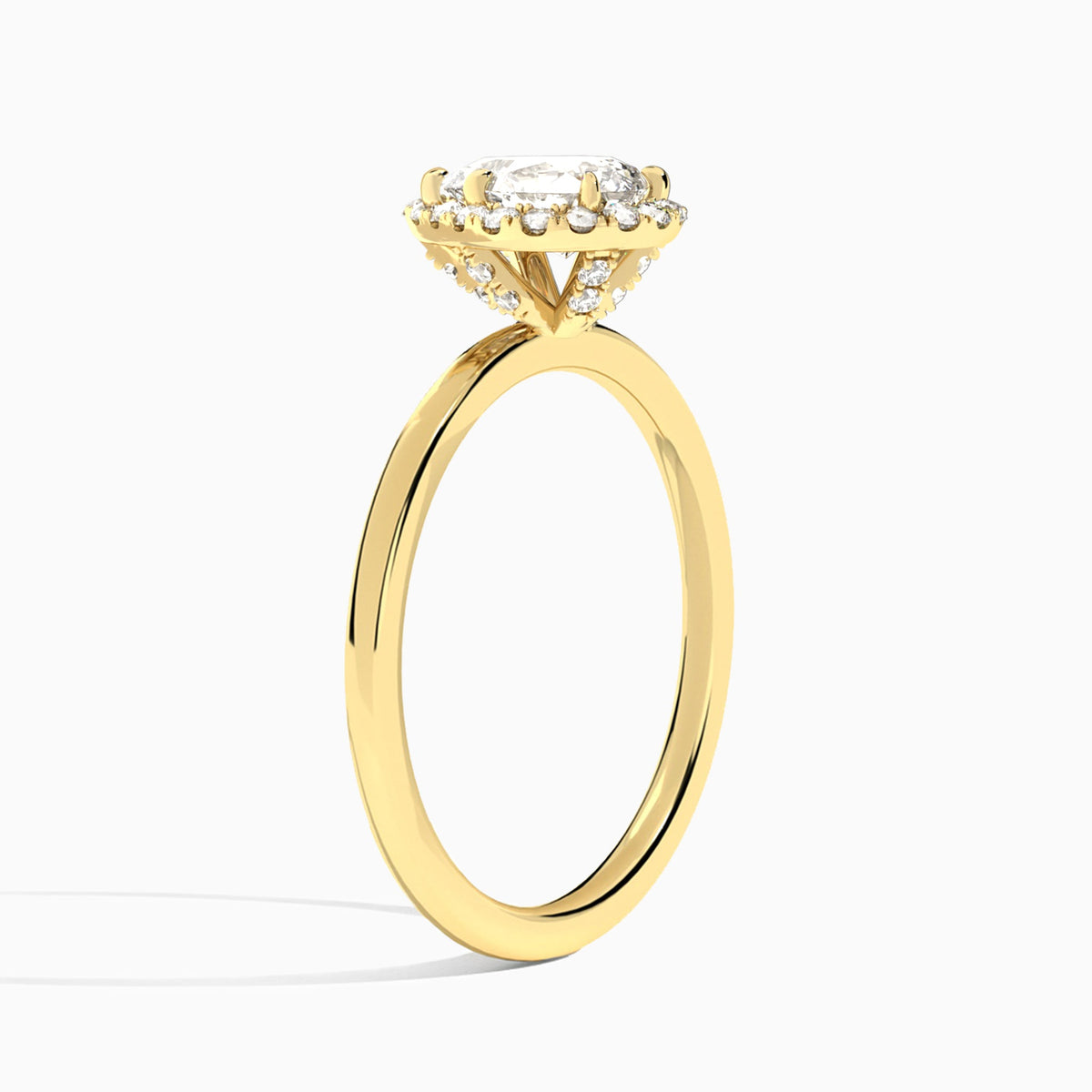 Pear Calantha Halo Lab Diamond Engagement Ring In 14K Yellow Gold, Angle View