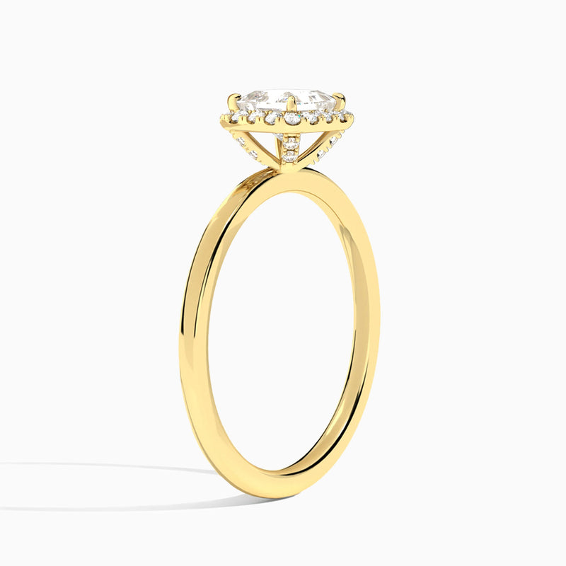 Princess Calantha Halo Lab Diamond Engagement Ring In 18K Yellow Gold, Angle View