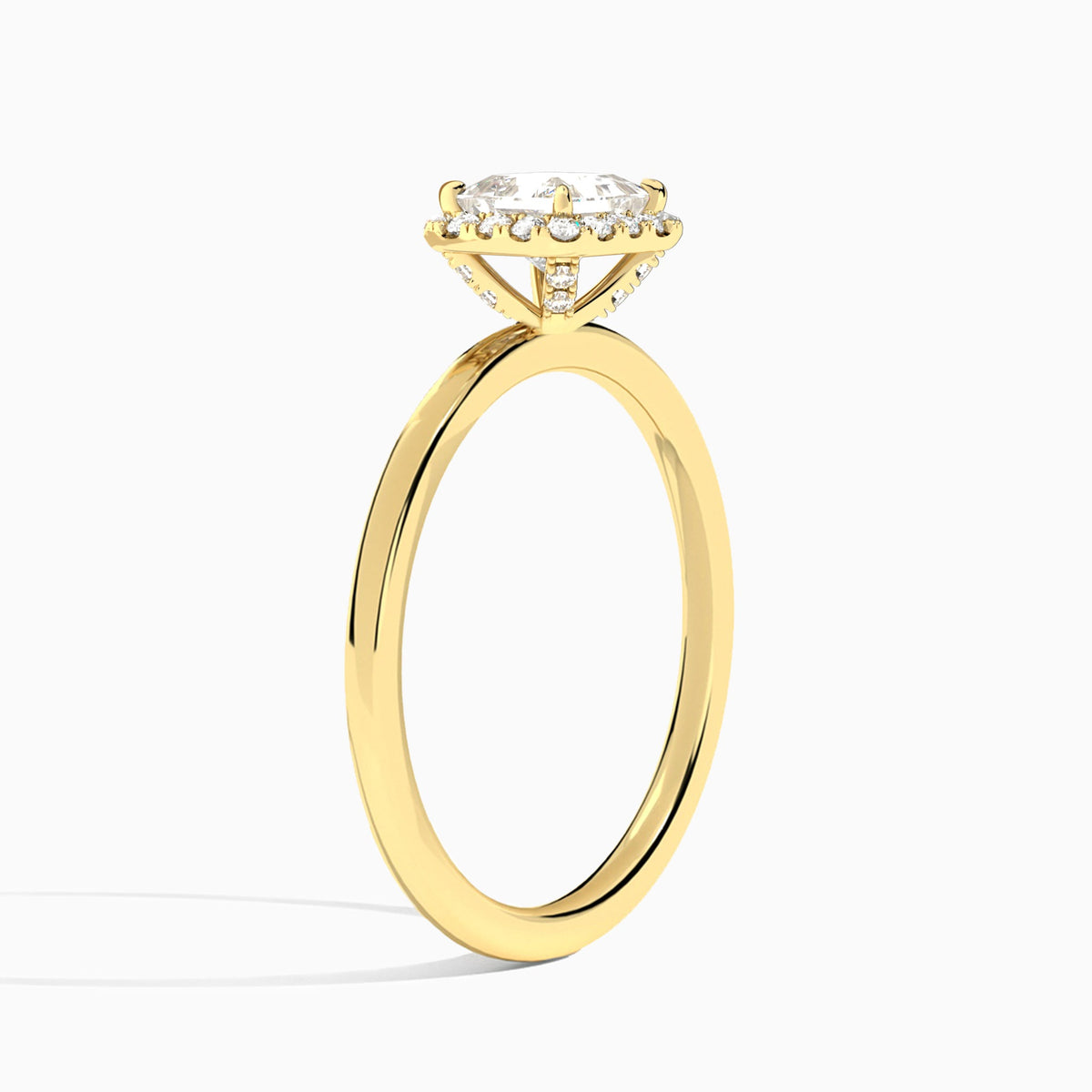 Princess Calantha Halo Lab Diamond Engagement Ring In 18K Yellow Gold, Angle View