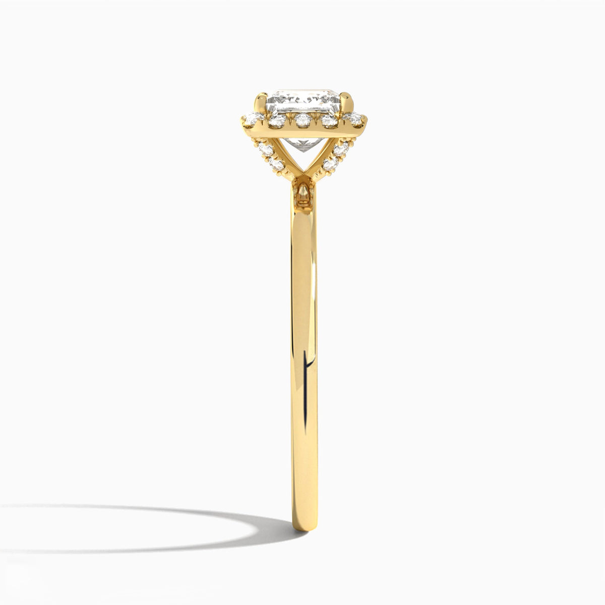 Princess Calantha Halo Lab Diamond Engagement Ring In 14K Yellow Gold, Side View