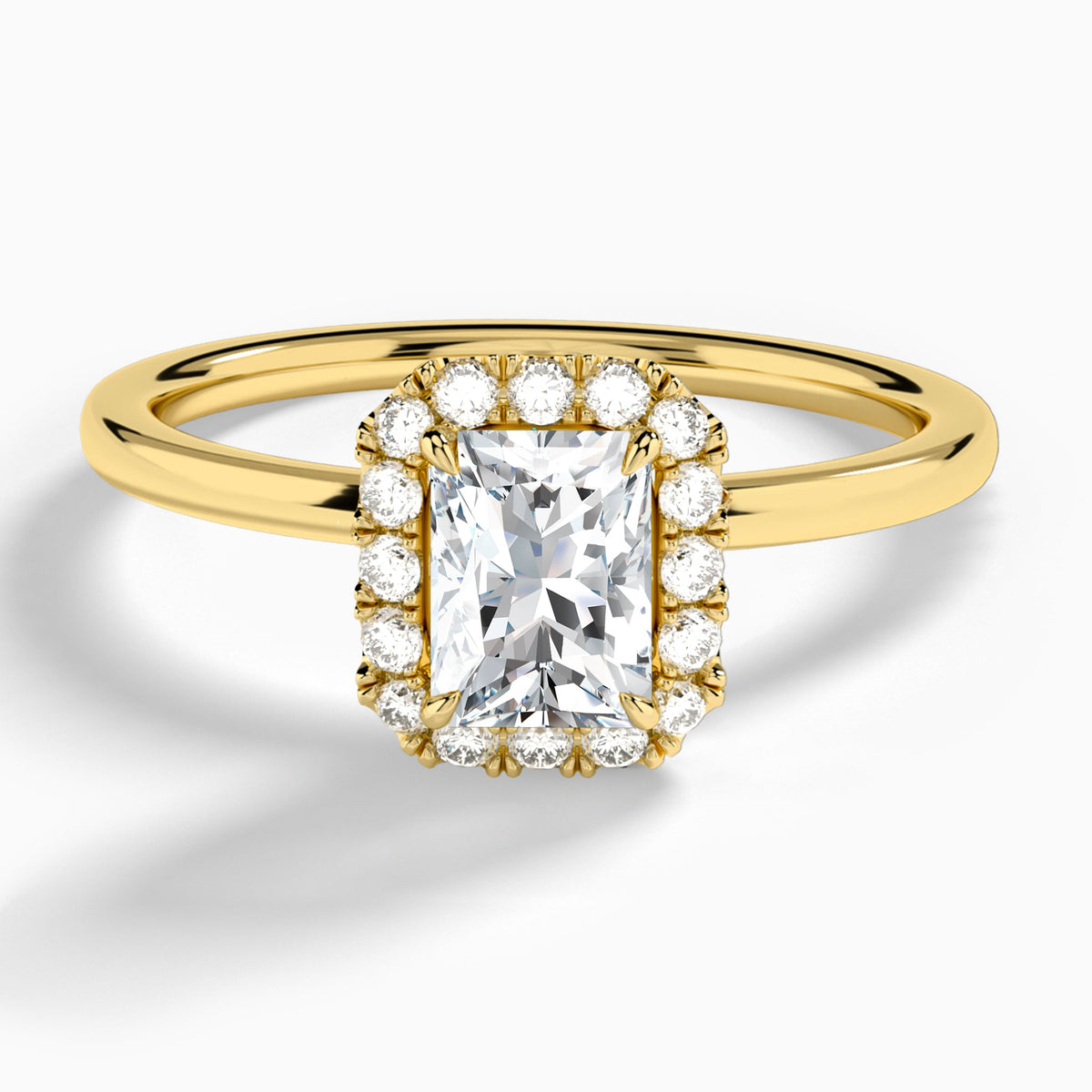 Radiant Calantha Halo Lab Diamond Engagement Ring In 18K Yellow Gold - Lucenjuri
