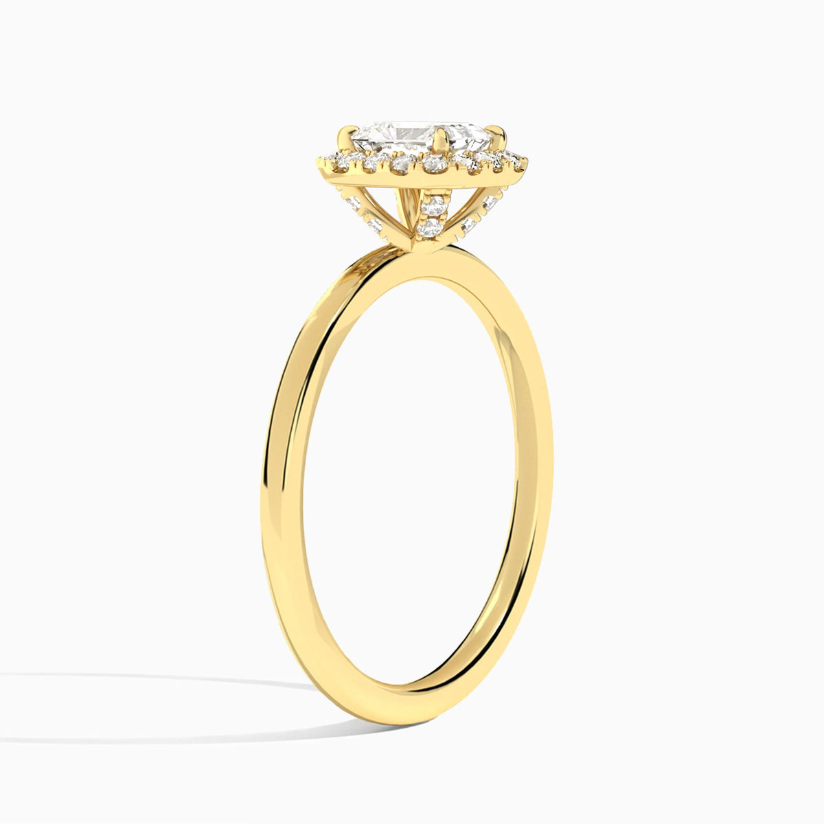 Radiant Calantha Halo Lab Diamond Engagement Ring In 18K Yellow Gold, Angle View