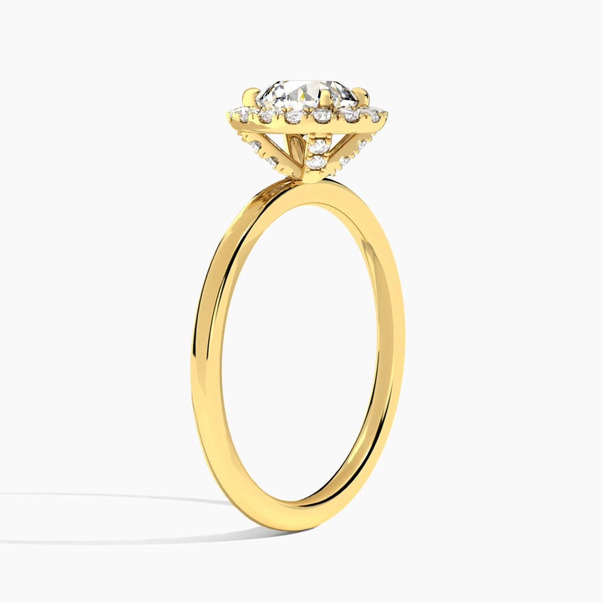 Round Calantha Halo Lab Diamond Engagement Ring In 18K Yellow Gold, Angle View