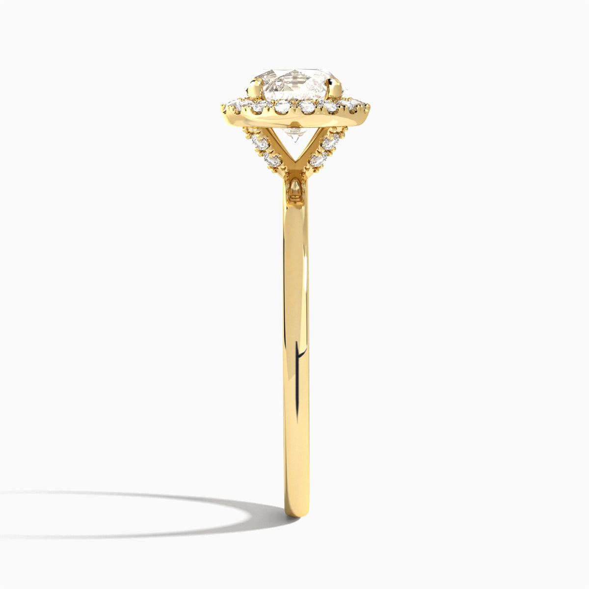 Round Calantha Halo Lab Diamond Engagement Ring In 18K Yellow Gold, Side View