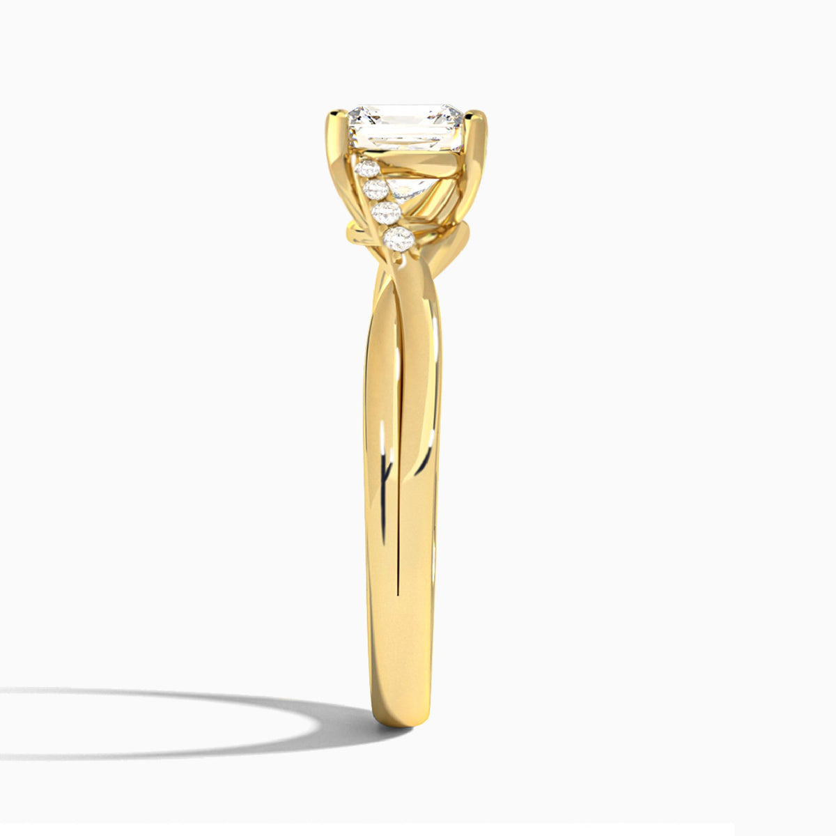 Asscher Cordelia Lab Grown Diamond Engagement Ring In 18K Yellow Gold, Side View