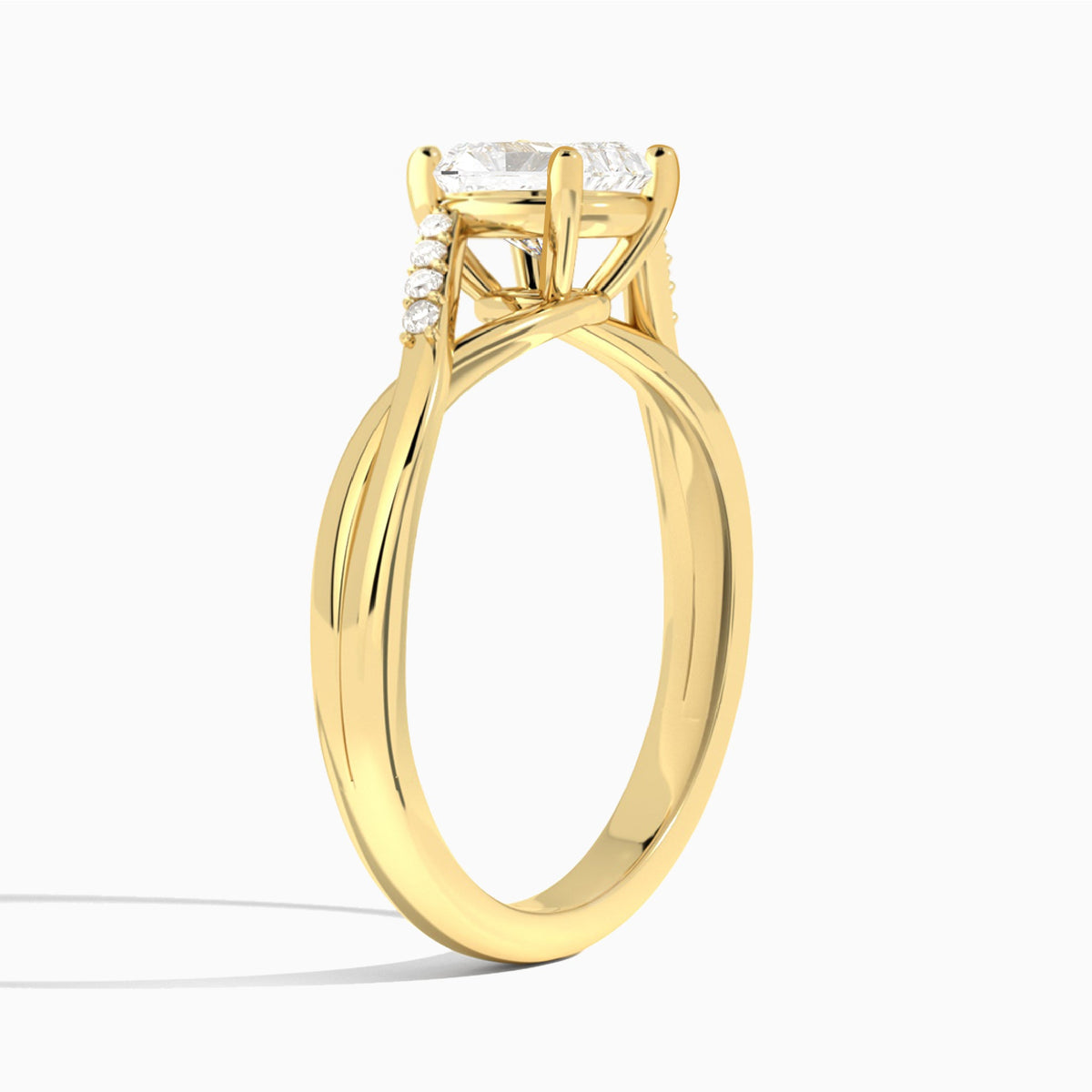 Radiant Cordelia Lab Grown Diamond Engagement Ring In 18K Yellow Gold, Angle View
