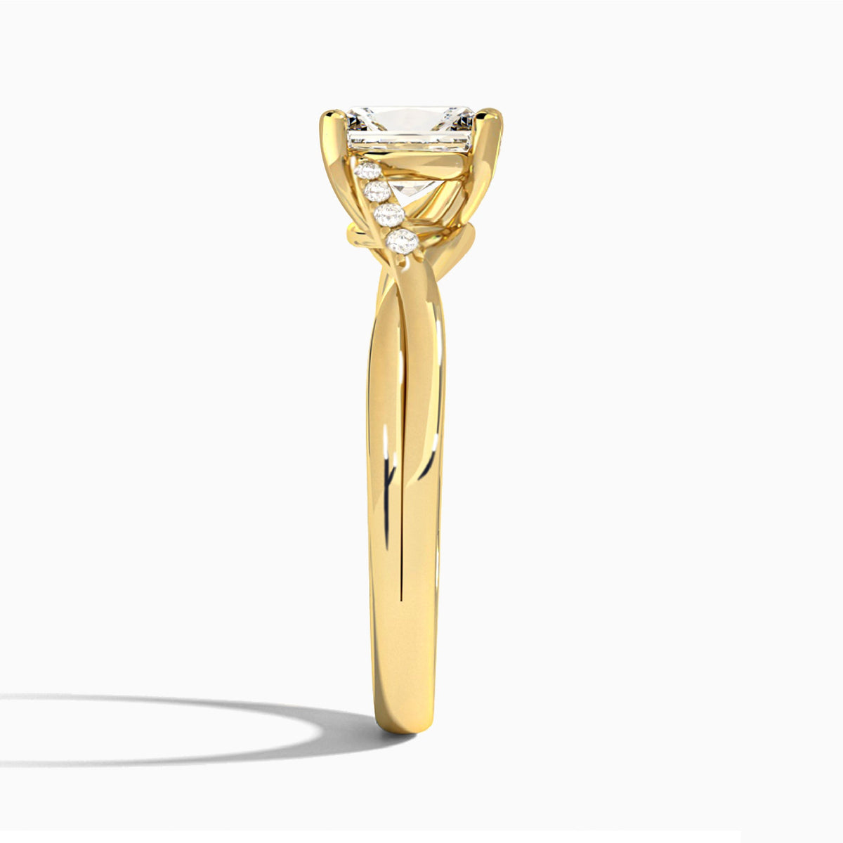 Radiant Cordelia Lab Grown Diamond Engagement Ring In 18K Yellow Gold, Side View