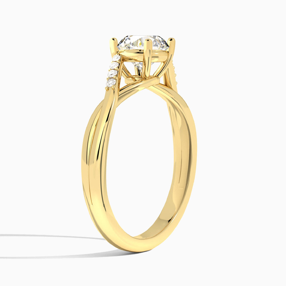 Round Cordelia Lab Grown Diamond Engagement Ring In 14K Yellow Gold, Angle View