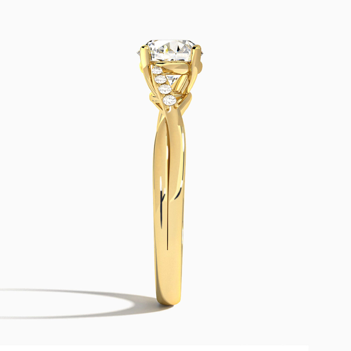 Round Cordelia Lab Grown Diamond Engagement Ring In 18K Yellow Gold, Side View