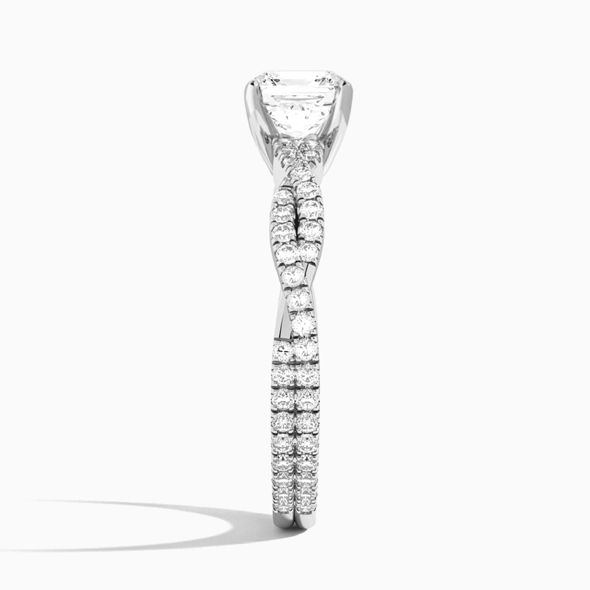 Asscher Luxe Twisted Vine Lab Grown Diamond Engagement Ring In Platinum, Side View
