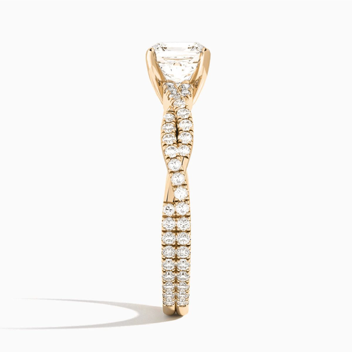 Asscher Luxe Twisted Vine Lab Diamond Engagement Ring In 14K Rose Gold, Side View