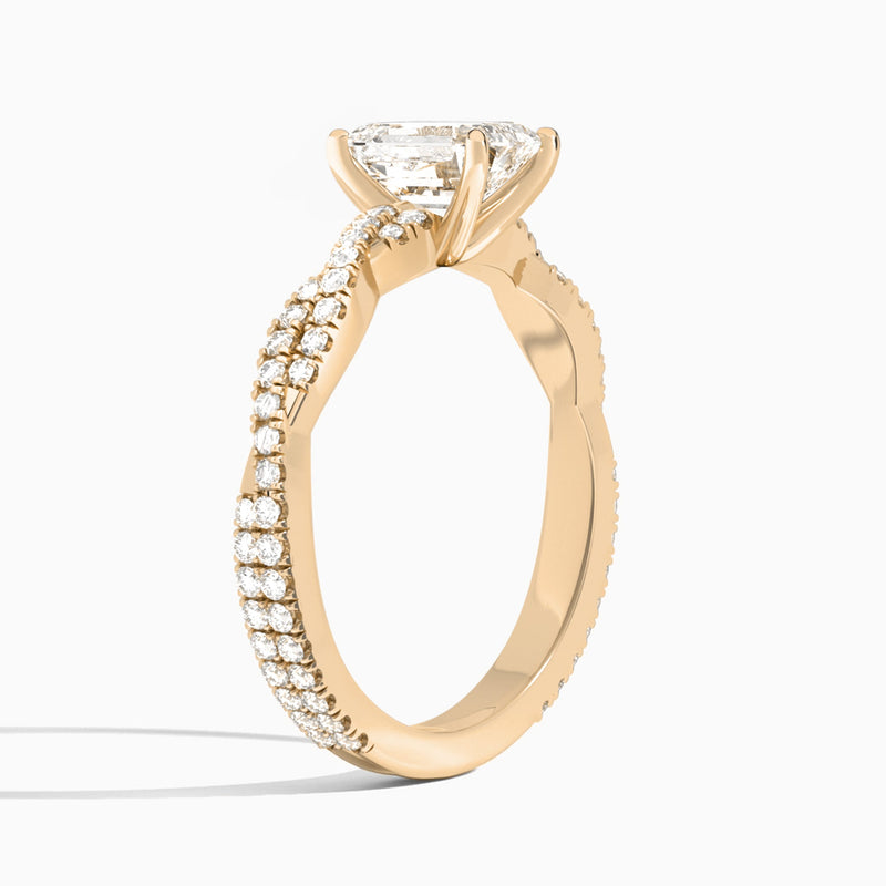 Emerald Luxe Twisted Vine Lab Diamond Engagement Ring In 14K Rose Gold, Angle View