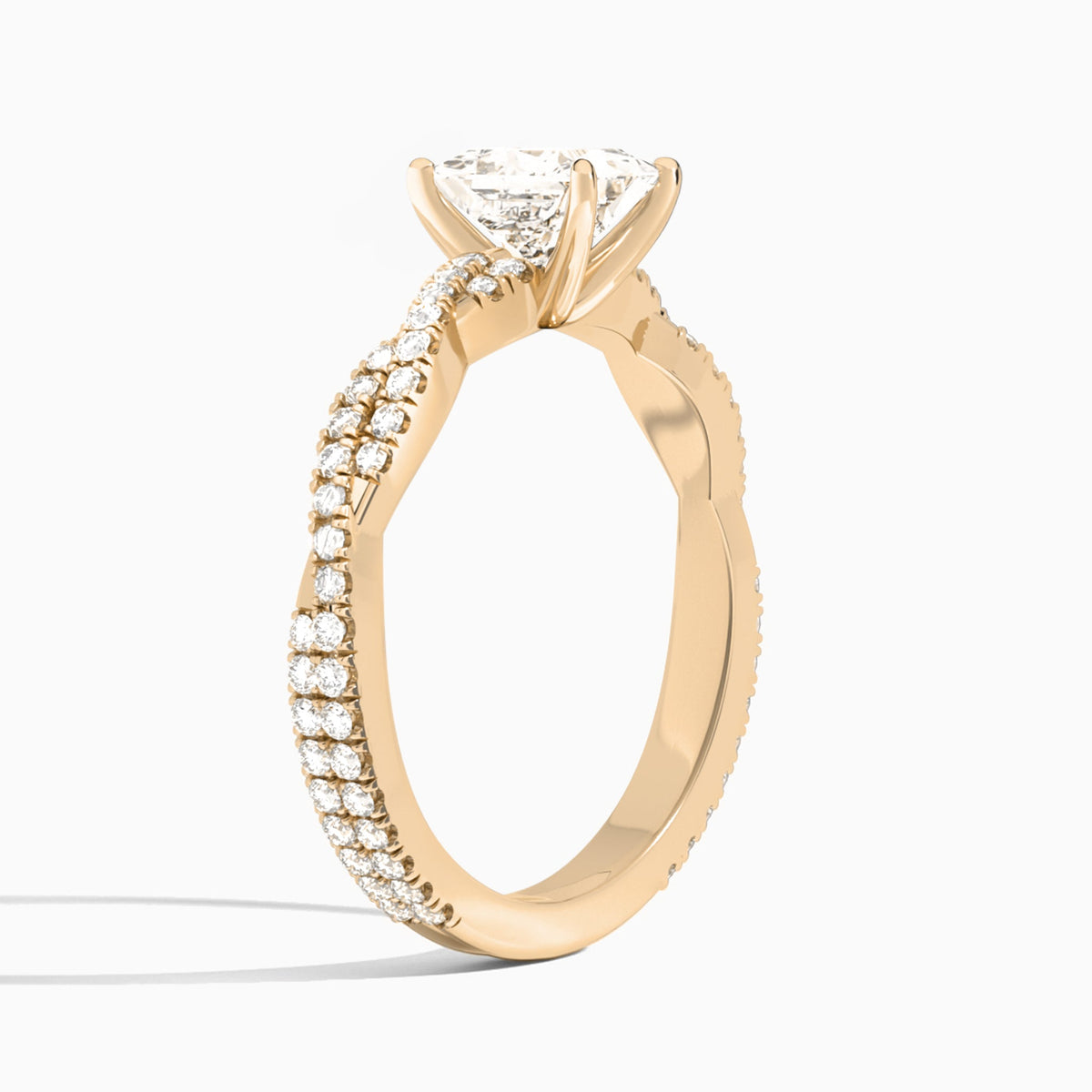 Princess Luxe Twisted Vine Lab Diamond Engagement Ring In 14K Rose Gold, Angle View