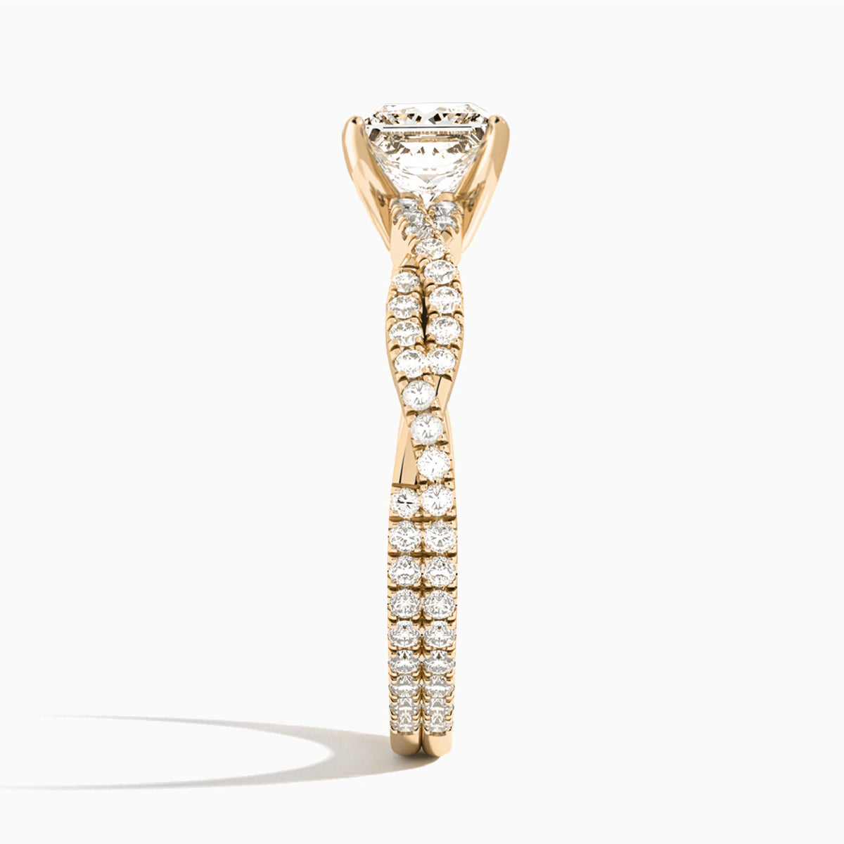 Princess Luxe Twisted Vine Lab Diamond Engagement Ring In 14K Rose Gold, Side View