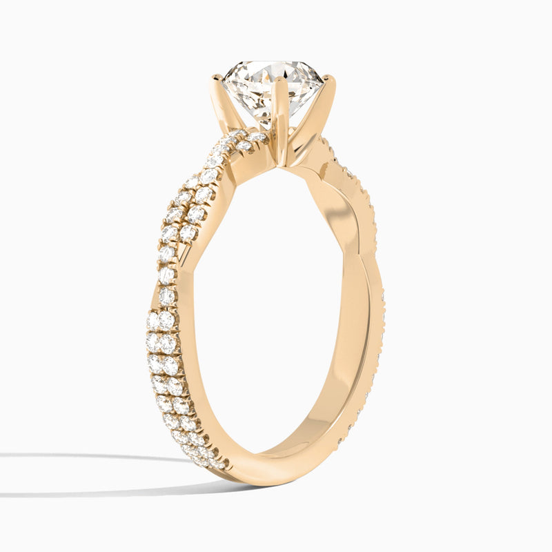 Round Luxe Twisted Vine Lab Diamond Engagement Ring In 14K Rose Gold, Angle View